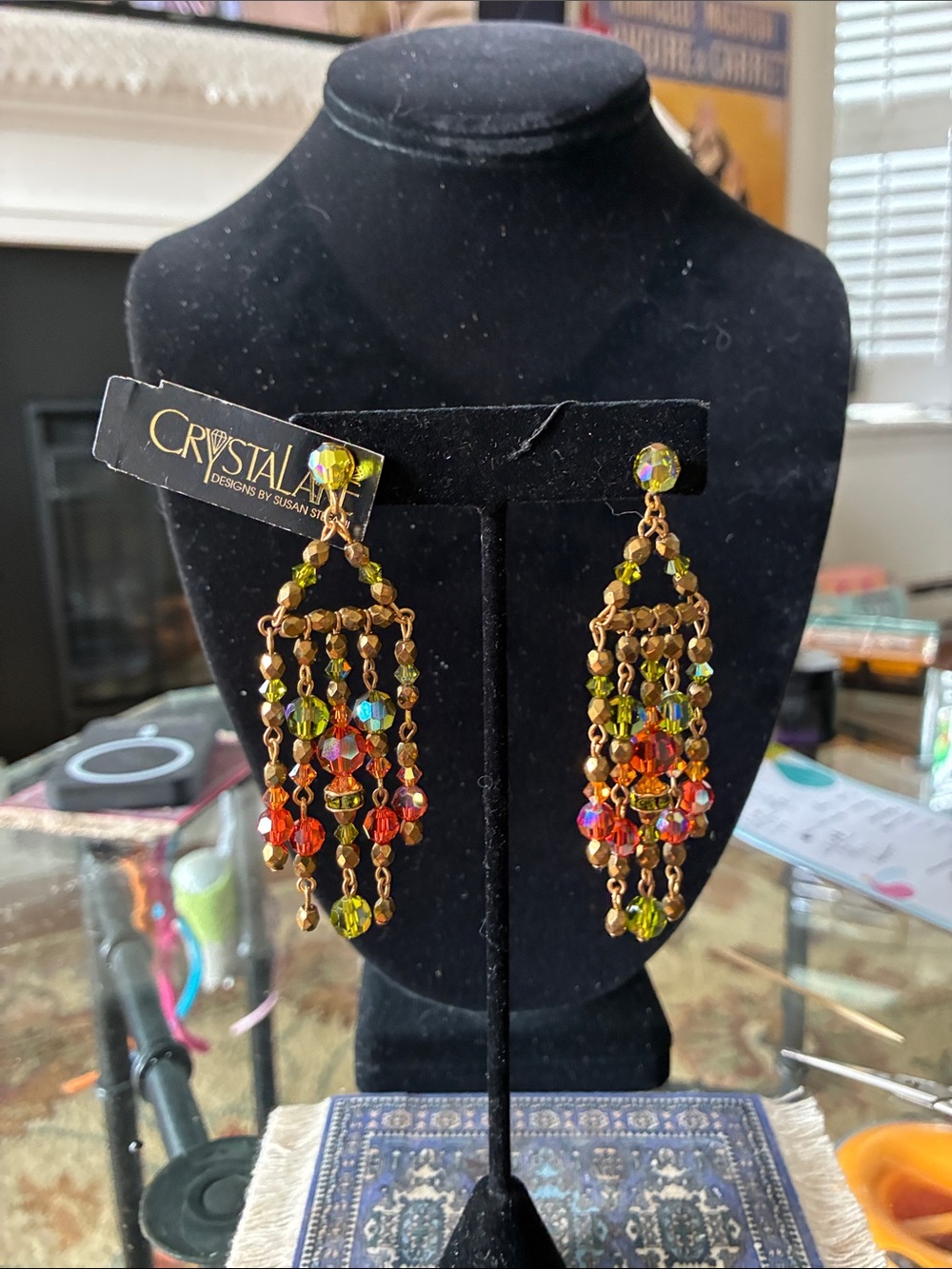 Gold-Tone Multicolor Beaded Chandelier Earrings